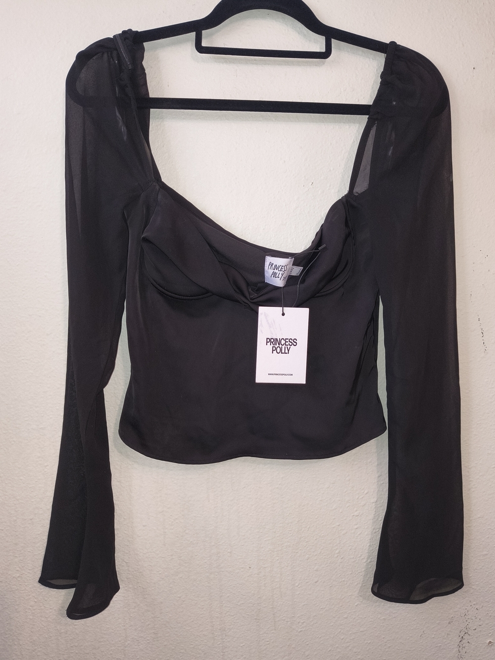 Princess Polly NWT Size 4 Satin Long Sleeve Black Top